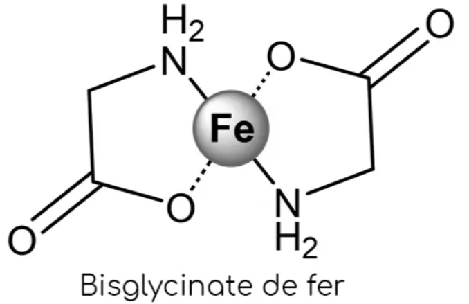 Schéma moléculaire du bisglycinate de fer
